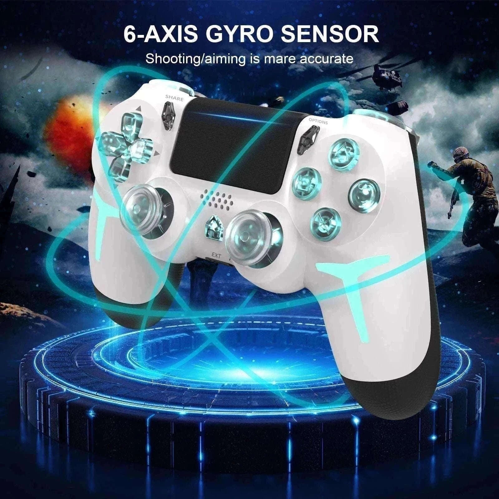 Wireless PS4 Controller with RGB Light, Bluetooth, Vibration & Gyro-White / United States