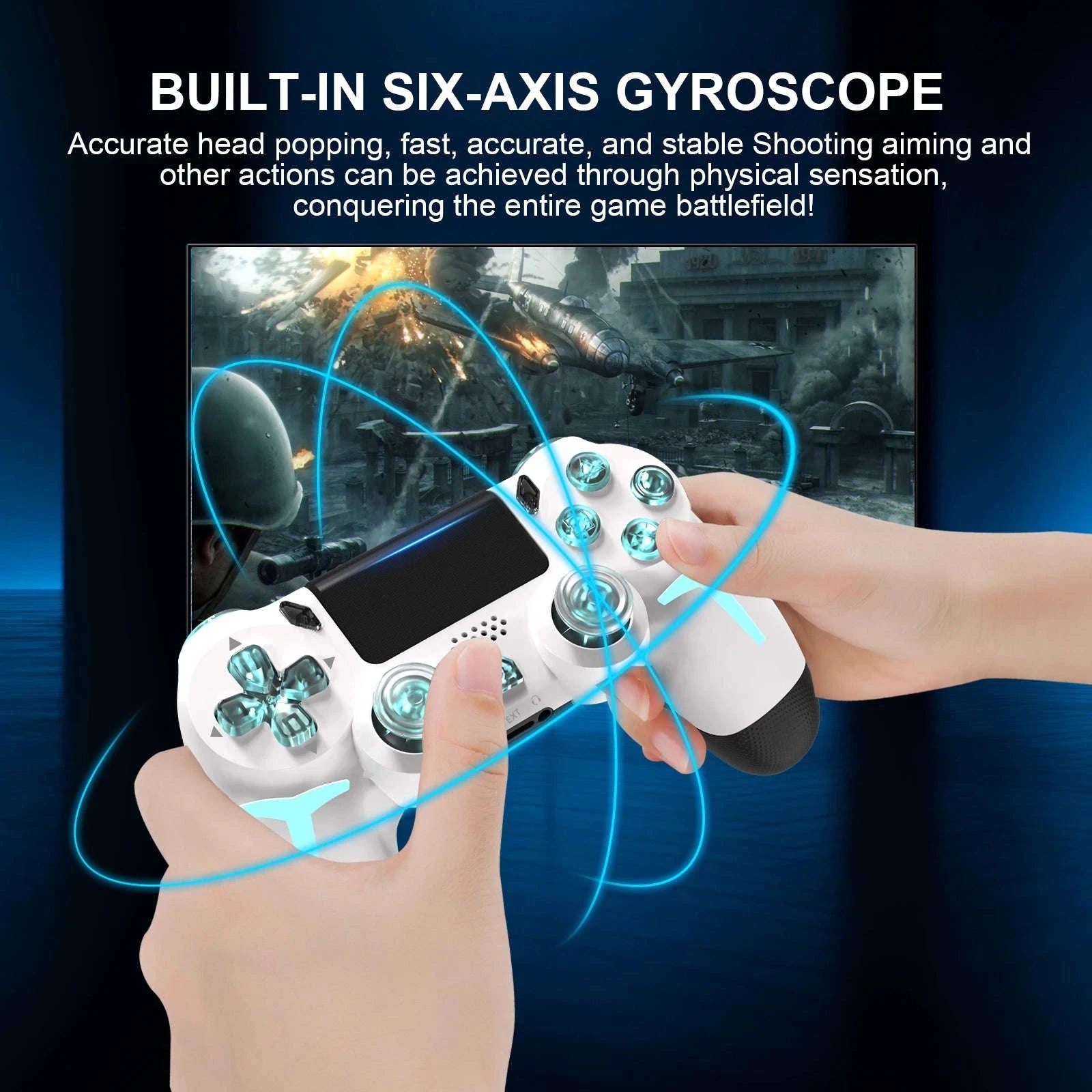 Wireless PS4 Controller with RGB Light, Bluetooth, Vibration & Gyro-White / United States