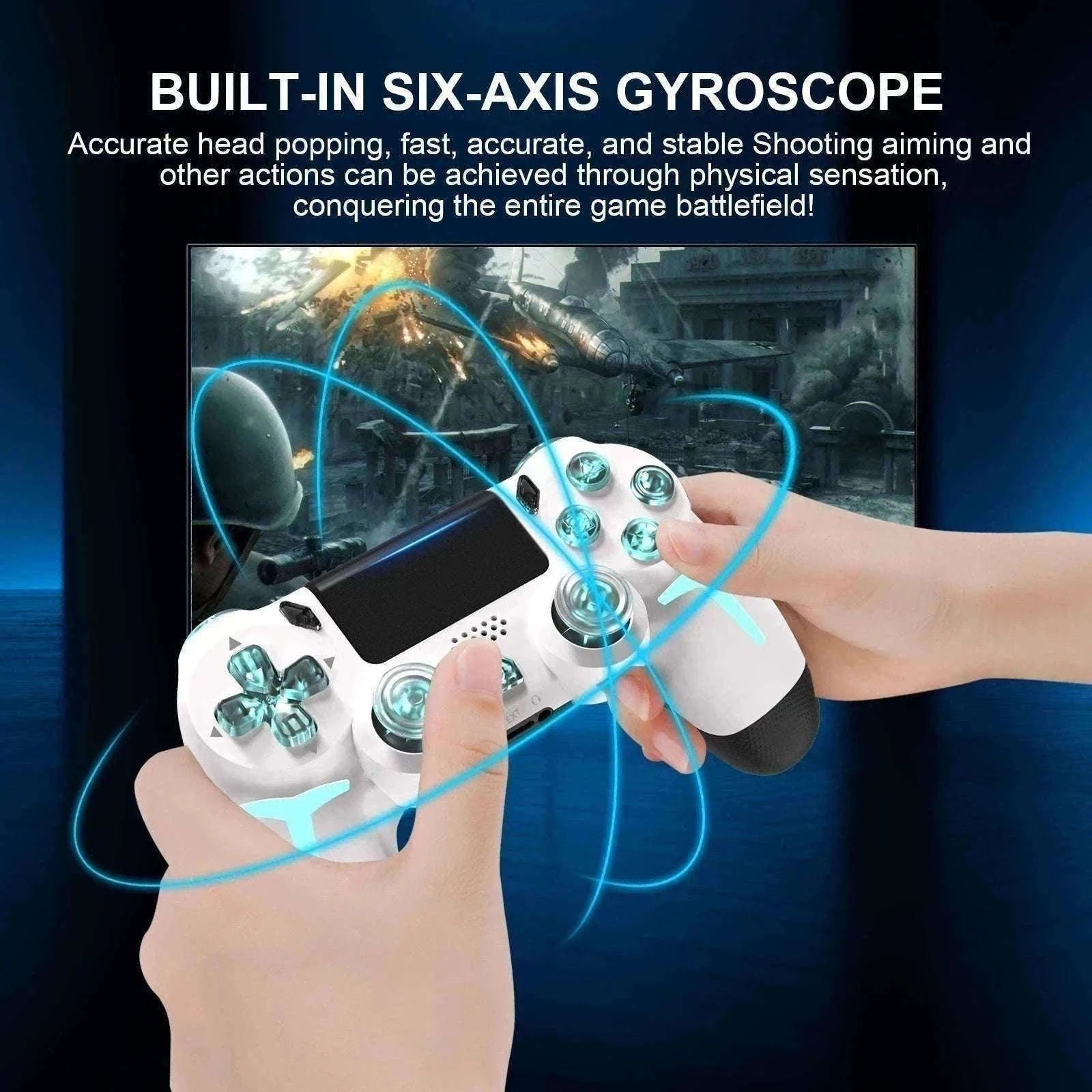 Wireless PS4 Controller with RGB Light, Bluetooth, Vibration & Gyro-White / United States
