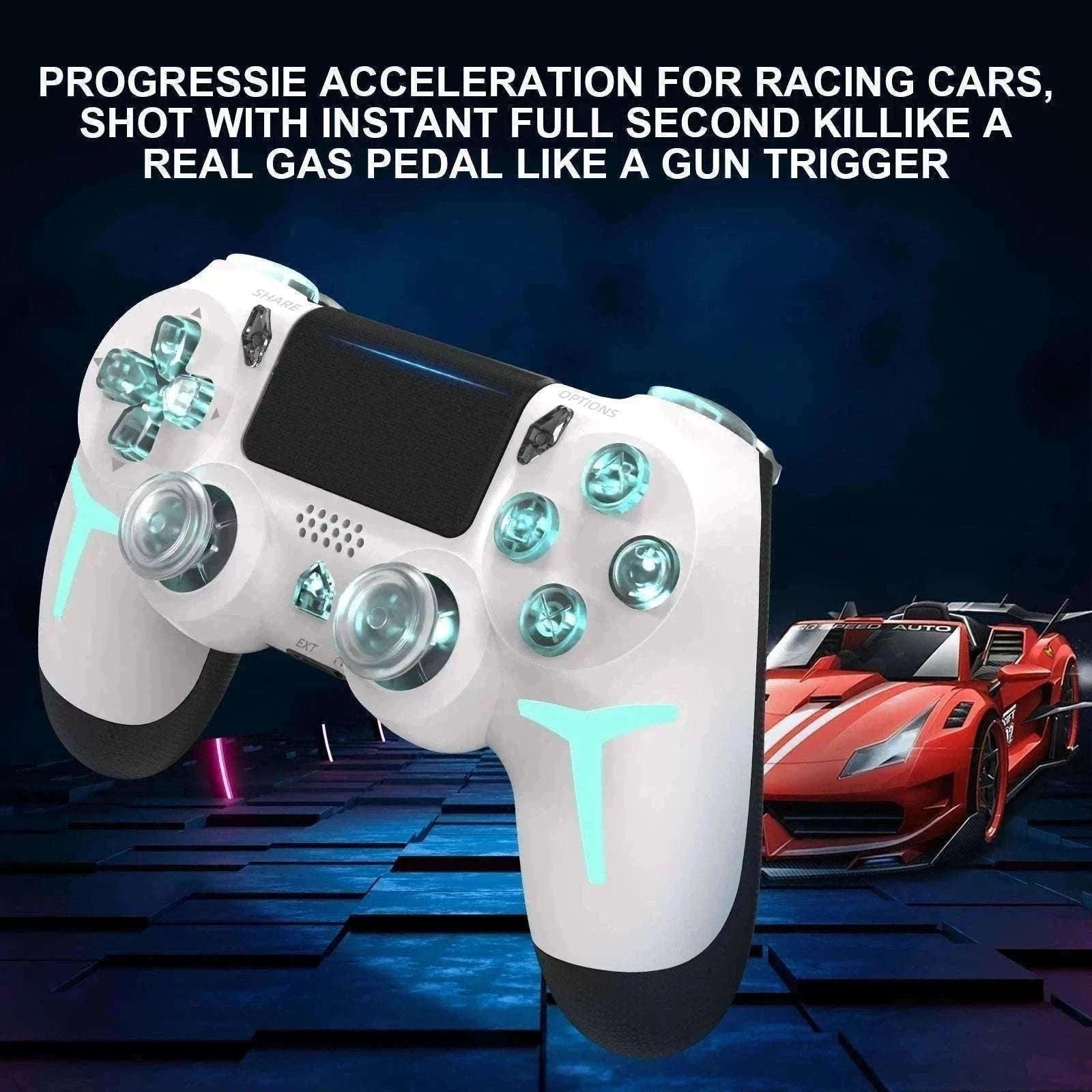 Wireless PS4 Controller with RGB Light, Bluetooth, Vibration & Gyro-White / United States
