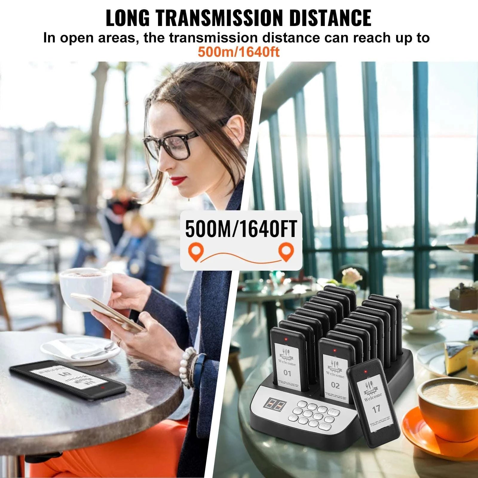 Wireless Restaurant Pager System with 16 Guest Beepers 500m Range-EU 220V / spain