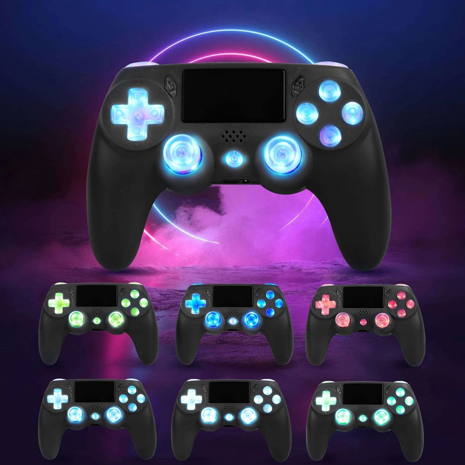 Wireless RGB Controller with Dual Vibration for PS4, PS3 & PC-Blue