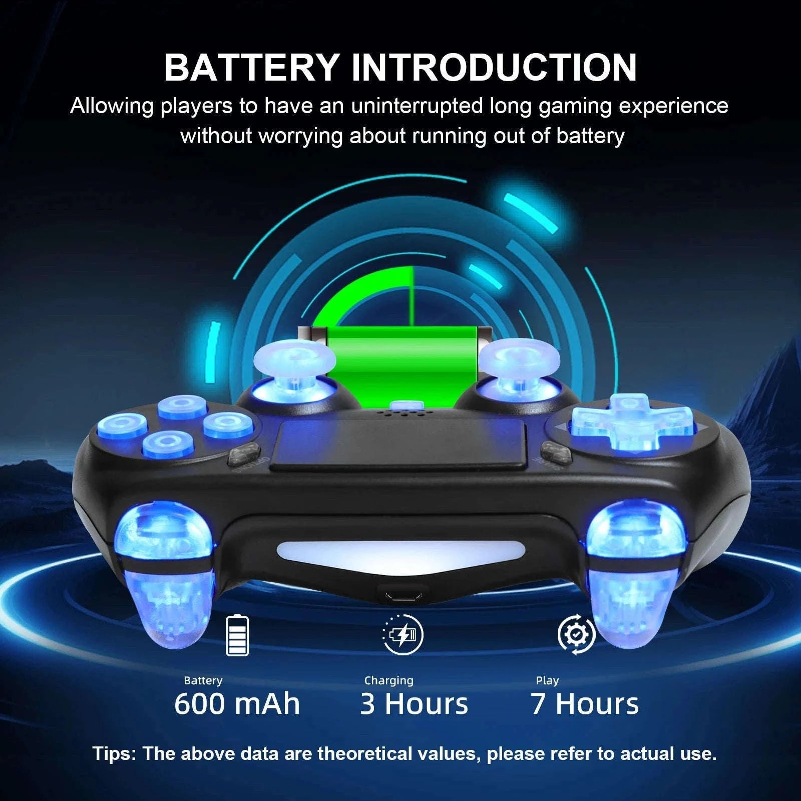 Wireless RGB Controller with Dual Vibration for PS4, PS3 & PC-Blue