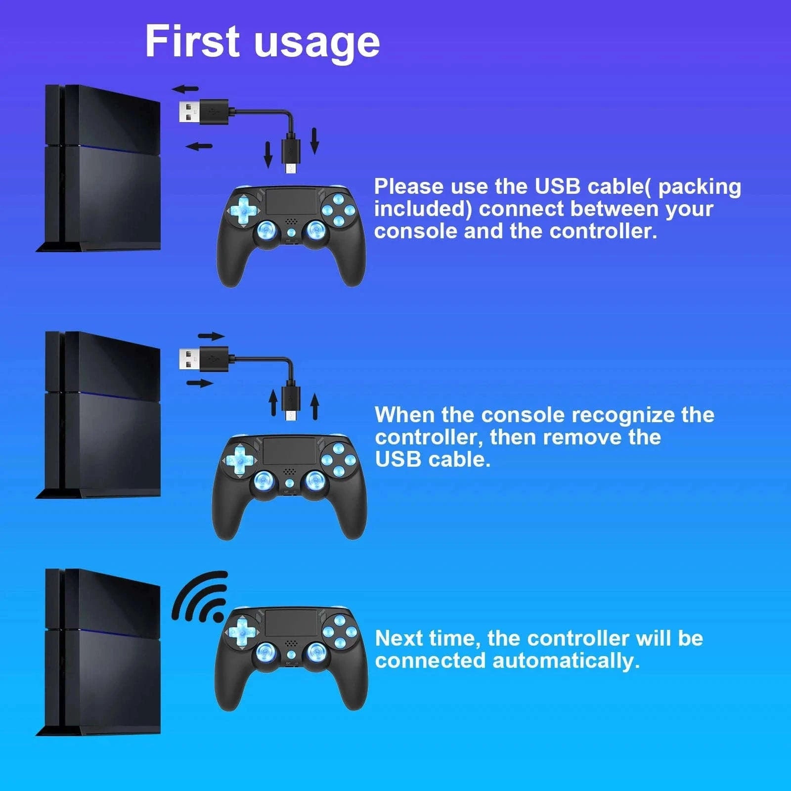 Wireless RGB Controller with Dual Vibration for PS4, PS3 & PC-Blue