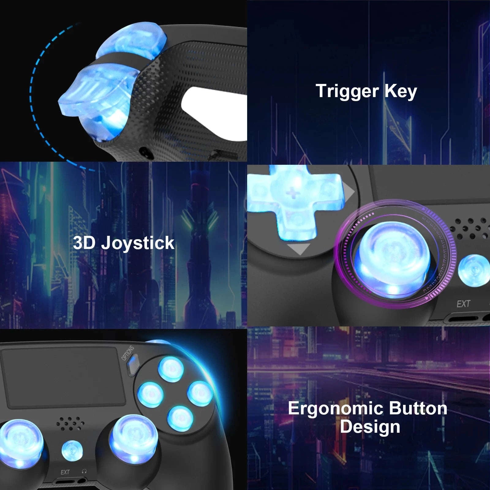 Wireless RGB Controller with Dual Vibration for PS4, PS3 & PC-Blue