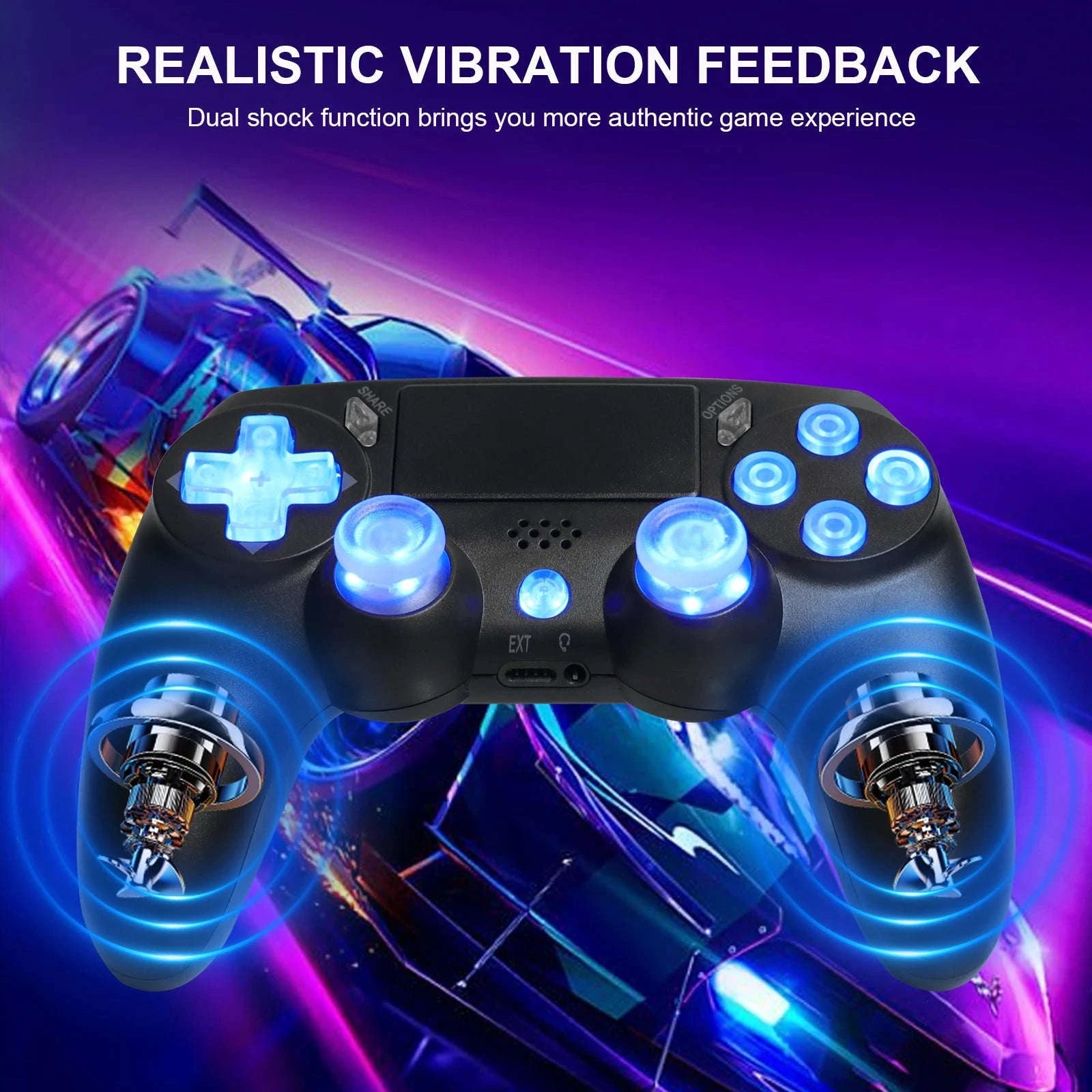 Wireless RGB Controller with Dual Vibration for PS4, PS3 & PC-Blue