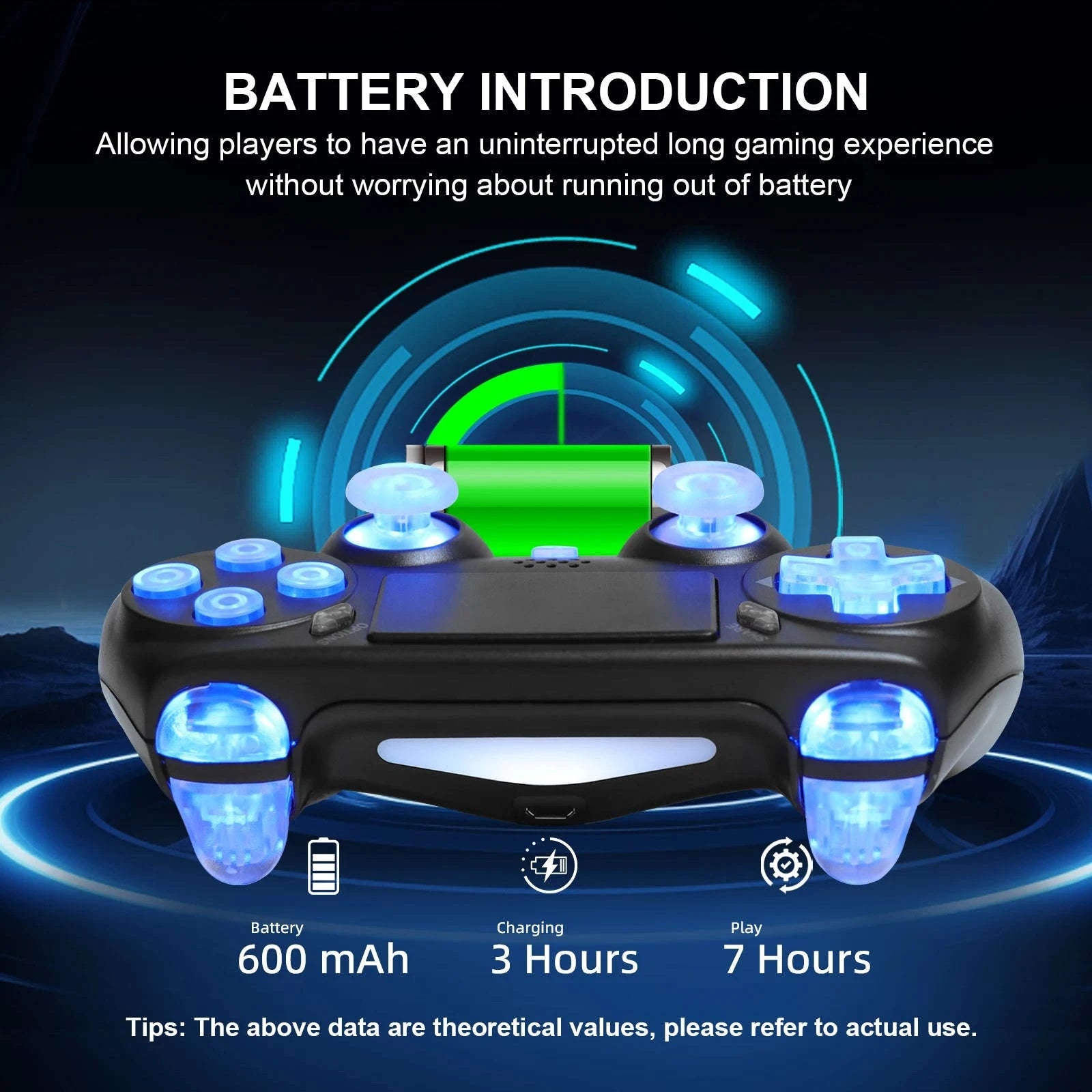 Wireless RGB Controller with Dual Vibration for PS4, PS3 & PC-Blue