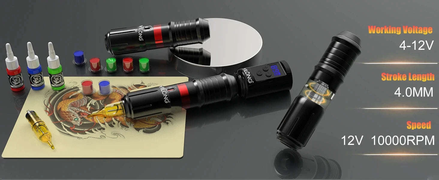 Wireless Rotary Tattoo Machine Kit with Battery and 20 Cartridges-TATTOO KIT / United States
