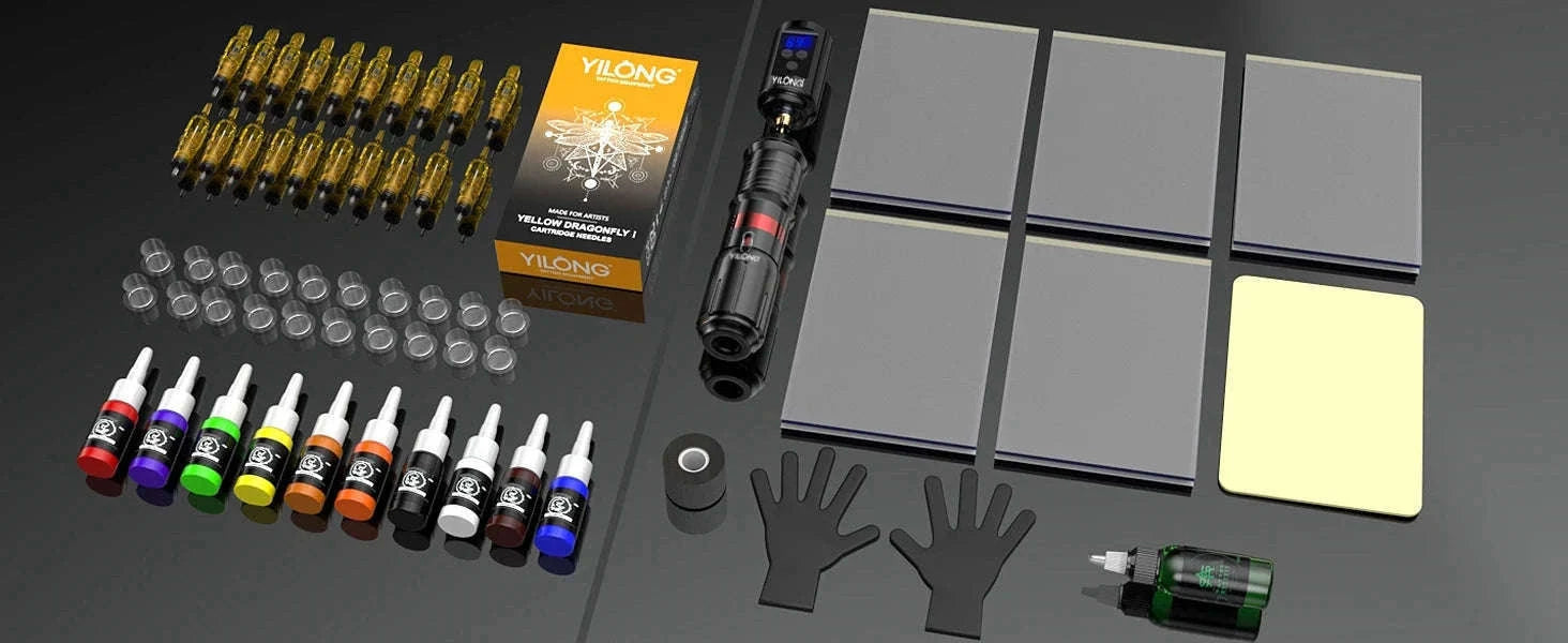 Wireless Rotary Tattoo Machine Kit with Battery and 20 Cartridges-TATTOO KIT / United States