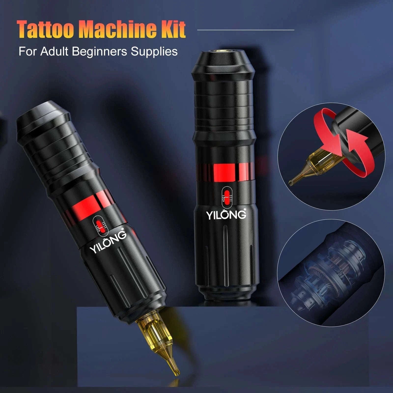 Wireless Rotary Tattoo Machine Kit with Battery and 20 Cartridges-TATTOO KIT / United States