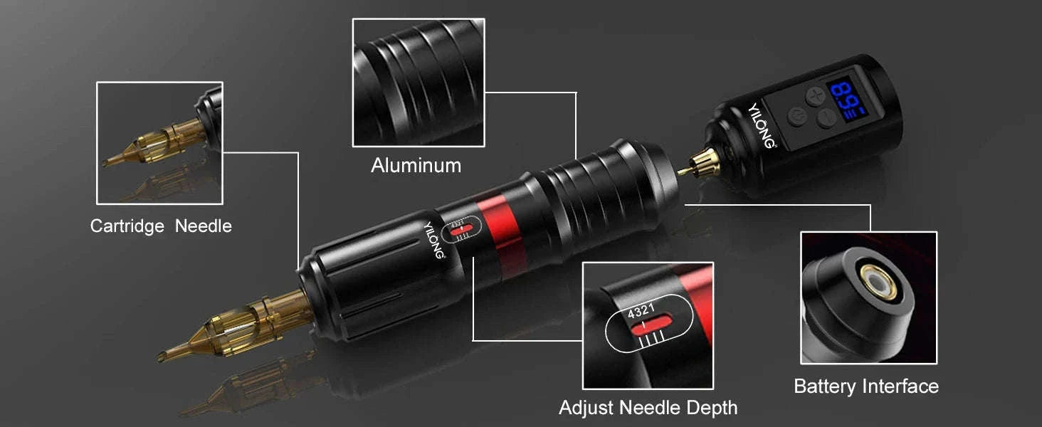 Wireless Rotary Tattoo Machine Kit with Battery and 20 Cartridges-TATTOO KIT / United States