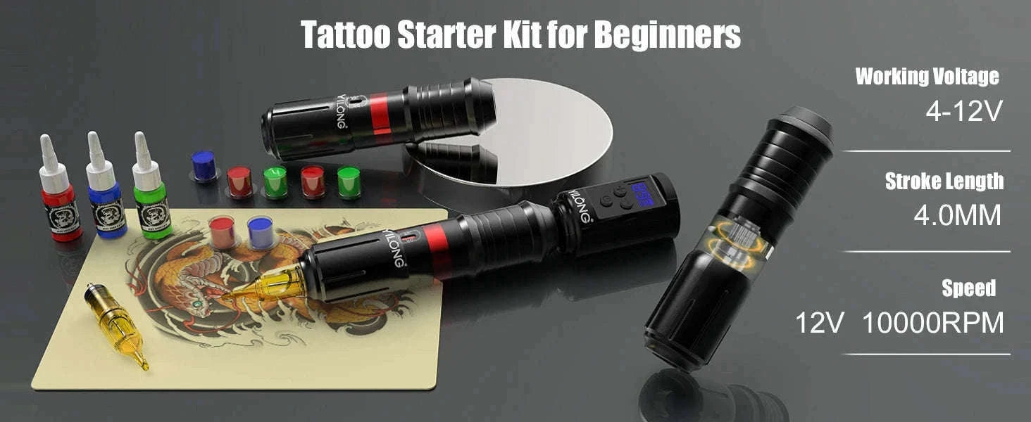Wireless Rotary Tattoo Machine Kit with Battery and 20 Cartridges-TATTOO KIT / United States
