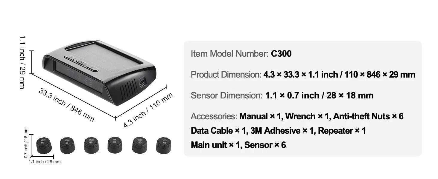 Wireless RV Tire Pressure Monitoring System with Real-Time Alerts-M400C / United States