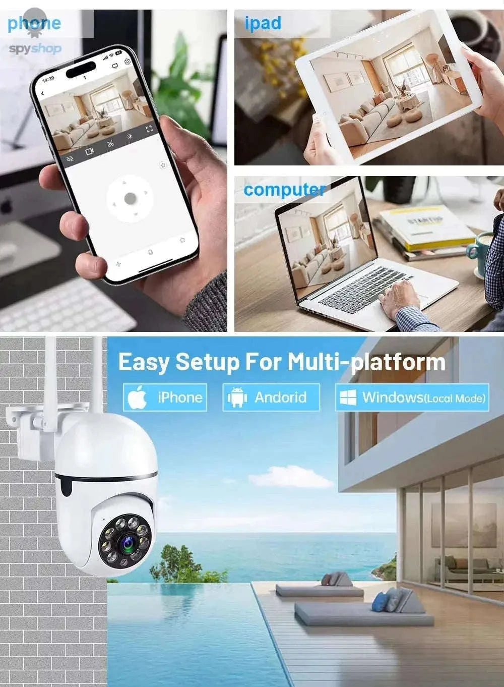 Wireless Security Camera 360° WiFi with 1080P HD Clarity-USB
