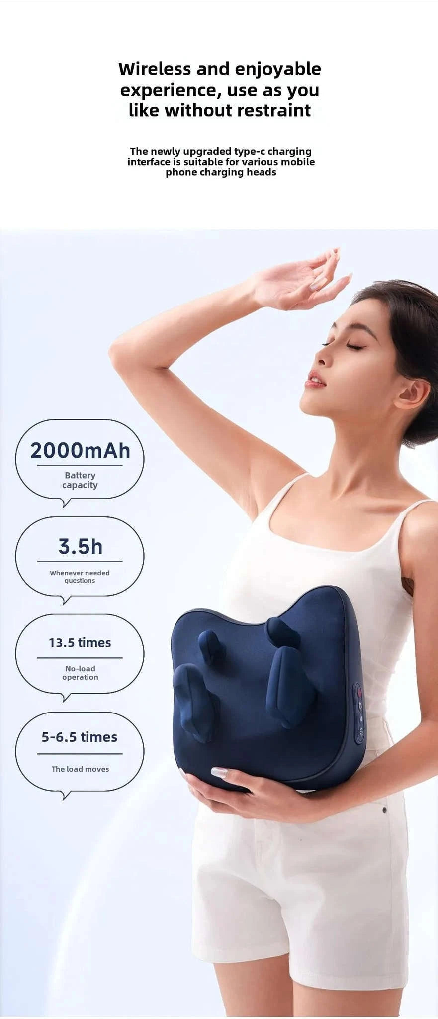 Wireless Shiatsu Massage Pillow Rechargeable Neck & Body Massager-New Upgrades