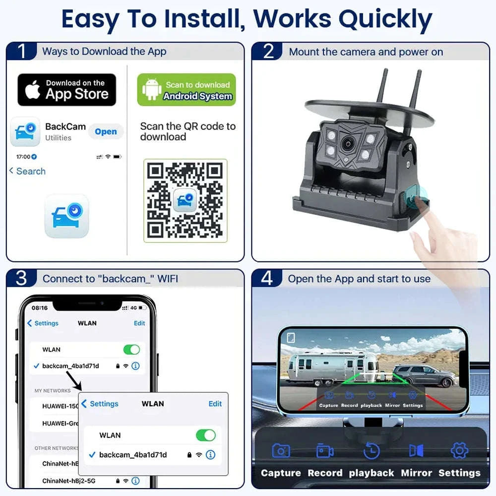 Wireless Solar Magnetic Backup Camera with AI Blind Spot Alarm-WIFI Camera
