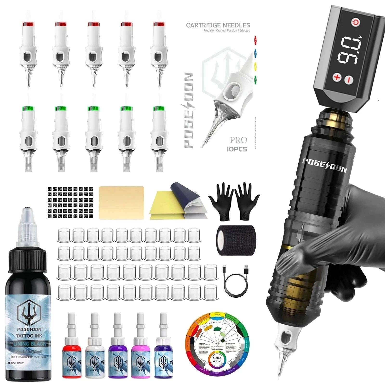 Wireless Tattoo Pen Kit with Power Supply & 10 Needles Set-DT002-HJH / United States
