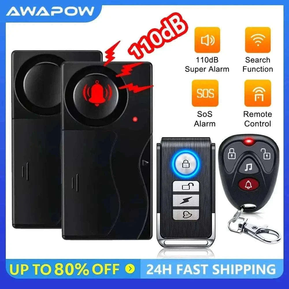 Wireless Vibration Alarm with Remote Control for Home Security-2 Sets Alarm-B