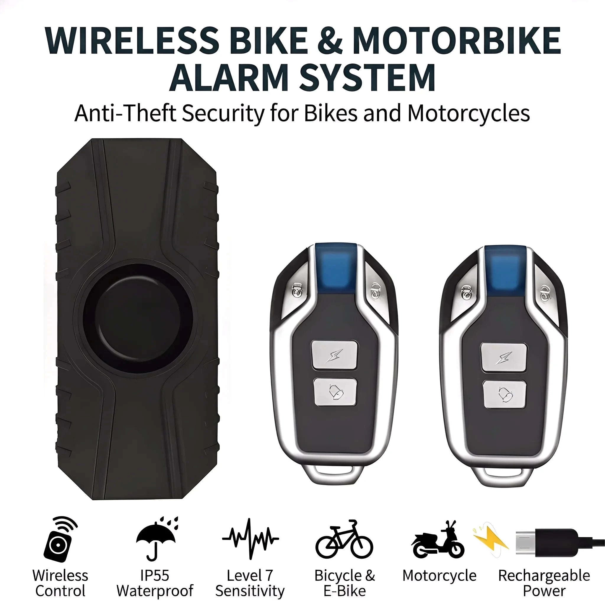 Wireless Vibration Bicycle Alarm with Remote and USB Charging-A