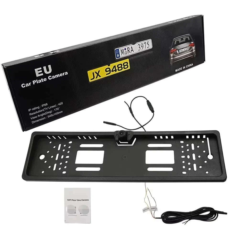 Wireless WiFi European License Plate Frame Rear View Camera-Germany / 12 V / Black