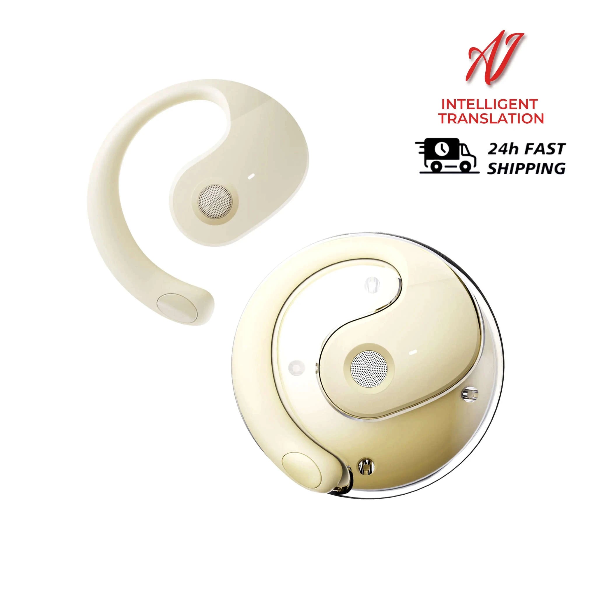 WJOY AI Real-Time Translator Earbuds-Beige-No Ai