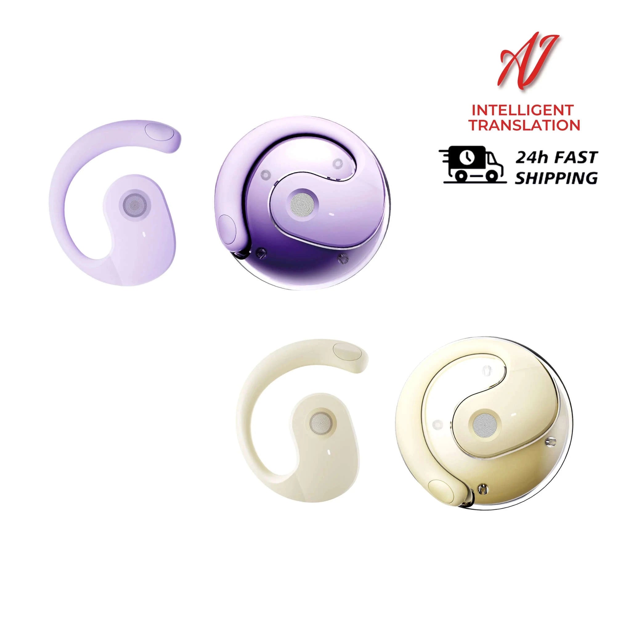 WJOY AI Real-Time Translator Earbuds-Beige-No Ai