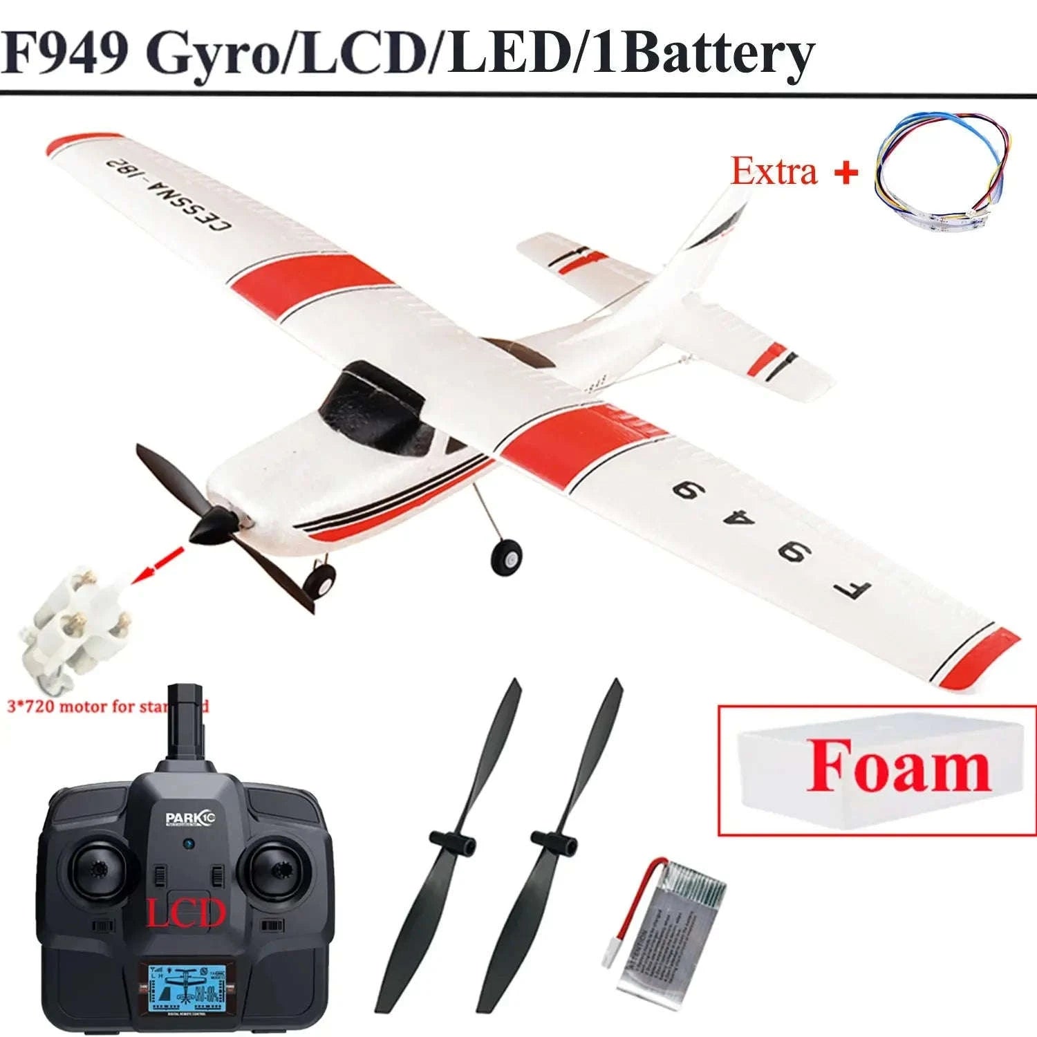 WLtoys F949 LCD RC Airplane – 3‑Channel Cessna 182 Trainer with Gyro Stabilization-LCD Version