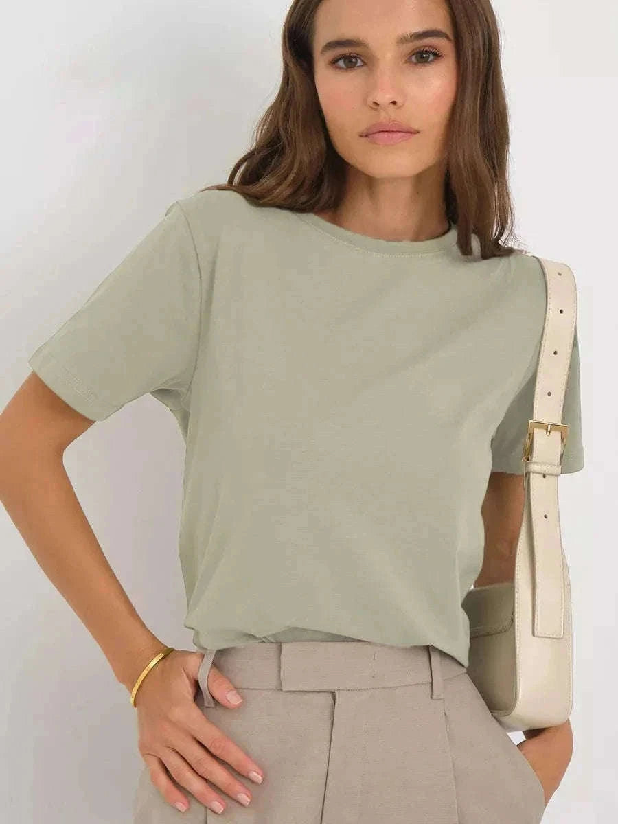 Women's 100% Cotton Loose Fit Short Sleeve Basic T-Shirt-Light Purple / M