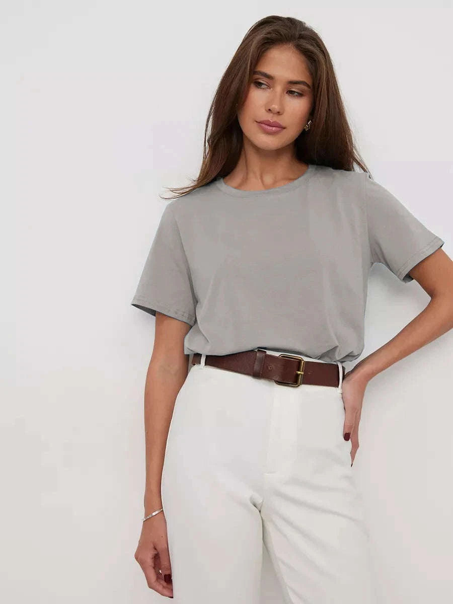 Women's 100% Cotton Loose Fit Short Sleeve Basic T-Shirt-Light Purple / M