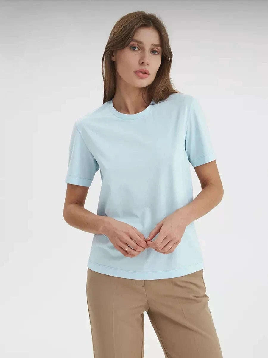 Women's 100% Cotton Loose Fit Short Sleeve Basic T-Shirt-Light Purple / M