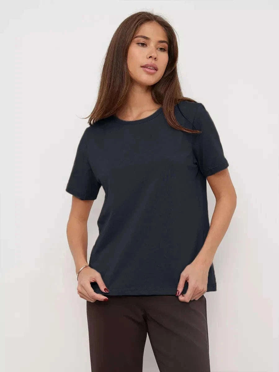 Women's 100% Cotton Loose Fit Short Sleeve Basic T-Shirt-Light Purple / M