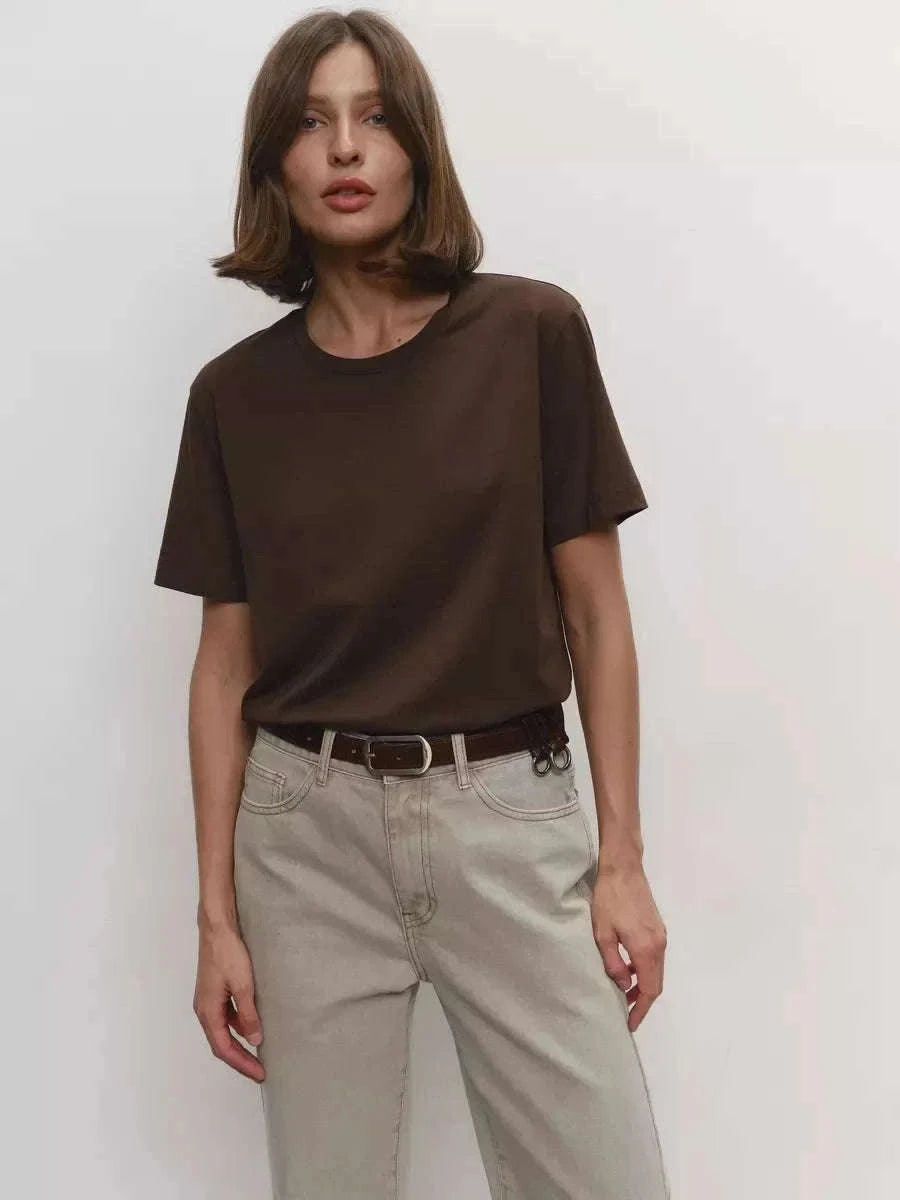 Women's 100% Cotton Loose Fit Short Sleeve Basic T-Shirt-Light Purple / M