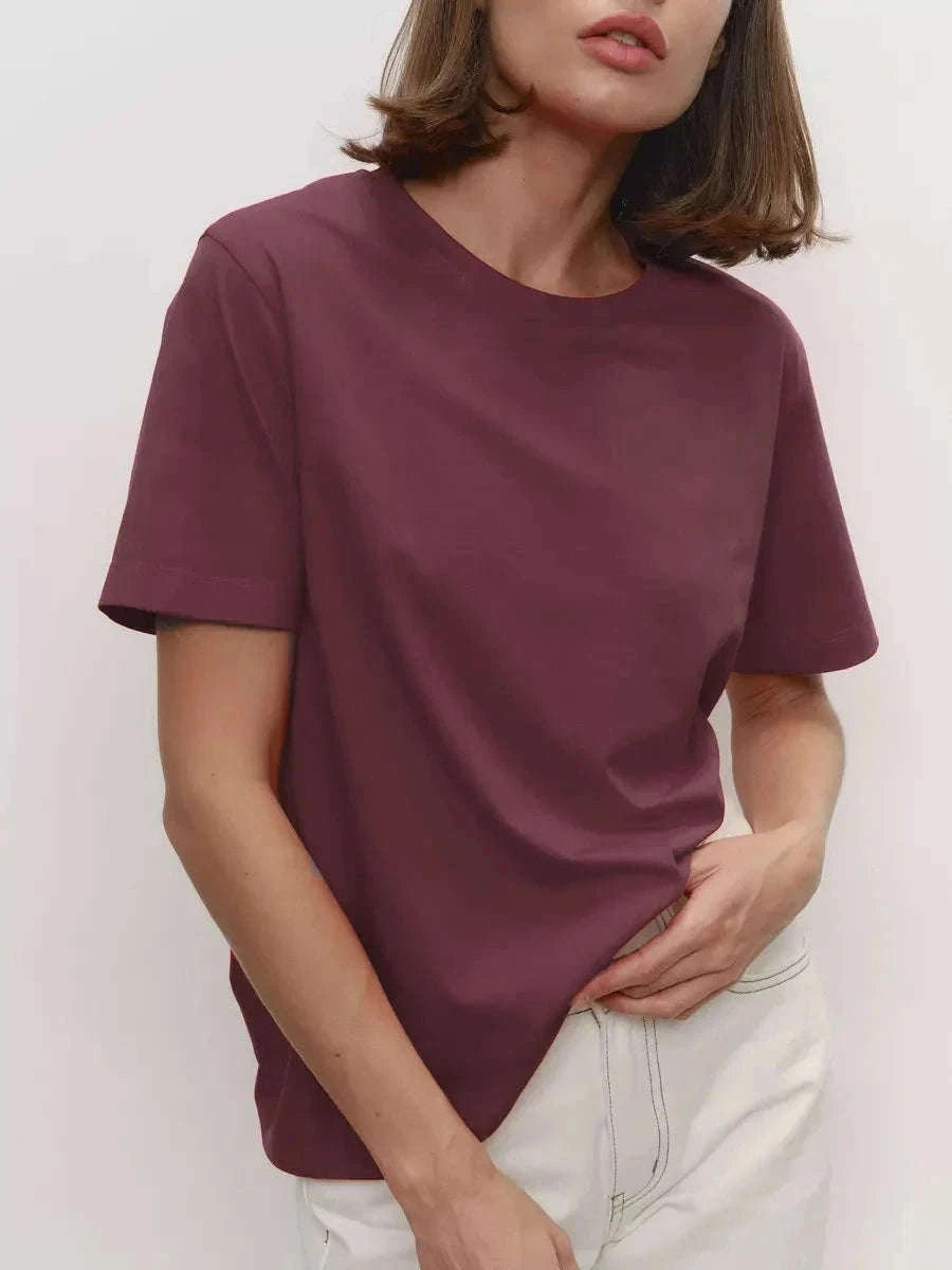 Women's 100% Cotton Loose Fit Short Sleeve Basic T-Shirt-Light Purple / M