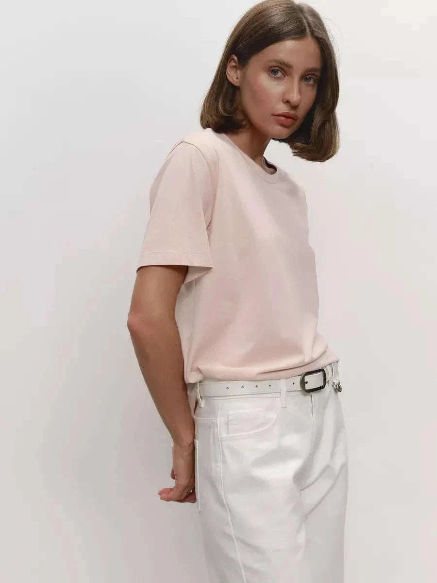 Women's 100% Cotton Loose Fit Short Sleeve Basic T-Shirt-Light Purple / M