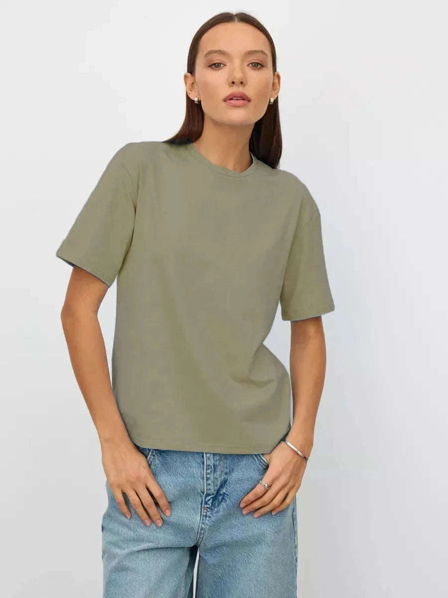 Women's 100% Cotton Loose Fit Short Sleeve Basic T-Shirt-Light Purple / M