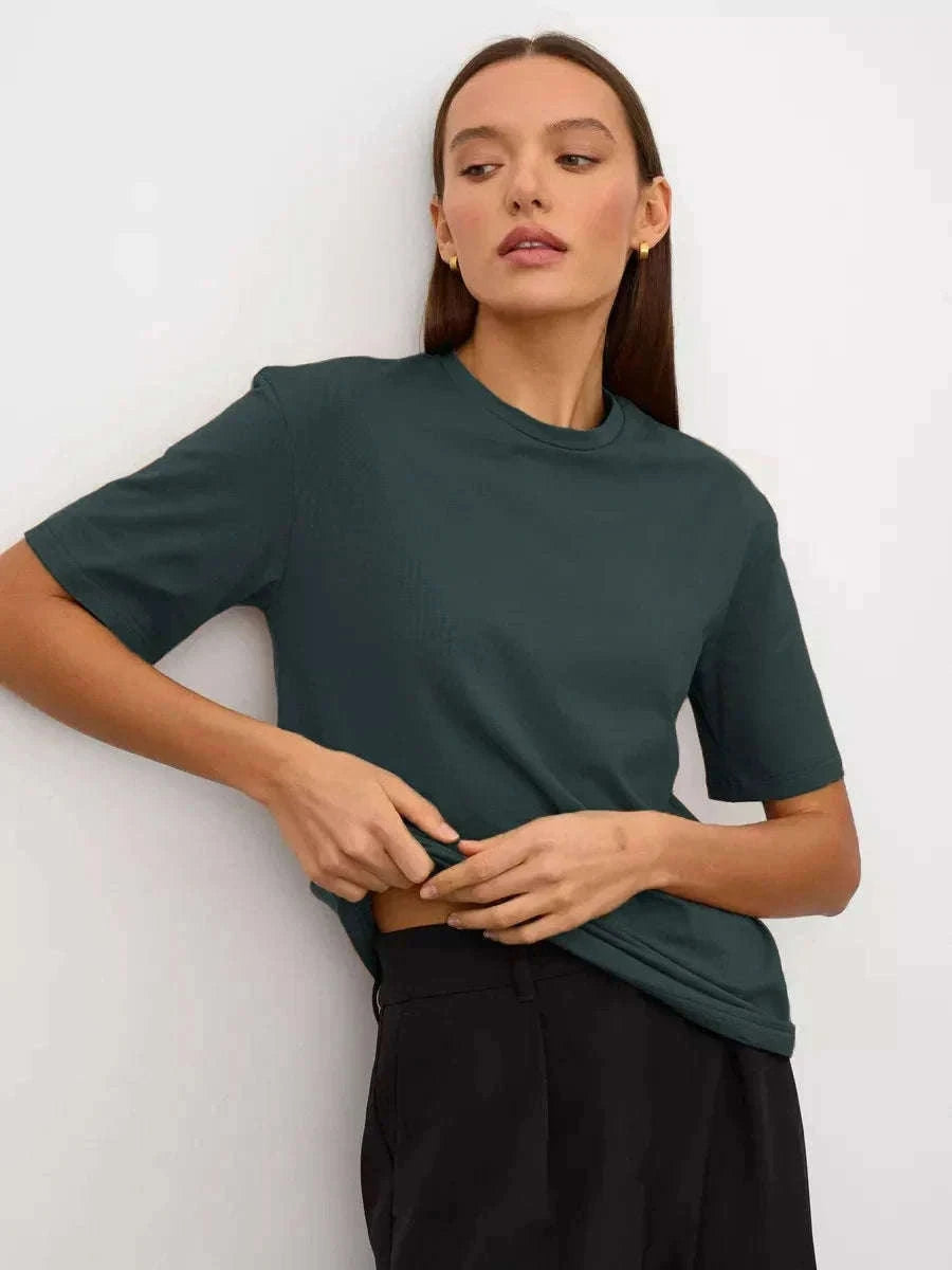 Women's 100% Cotton Loose Fit Short Sleeve Basic T-Shirt-Light Purple / M