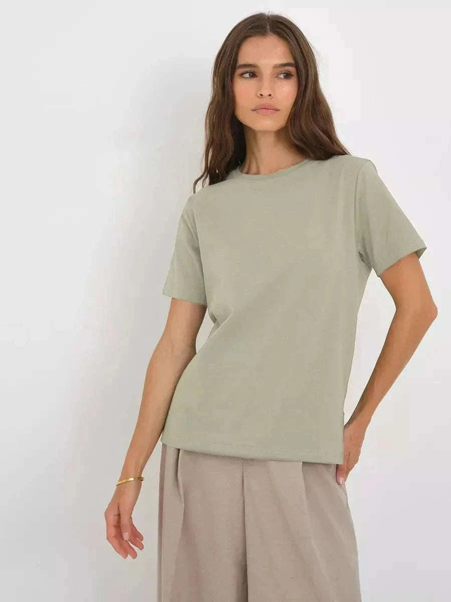 Women's 100% Cotton Loose Fit Short Sleeve Basic T-Shirt-Light Purple / M