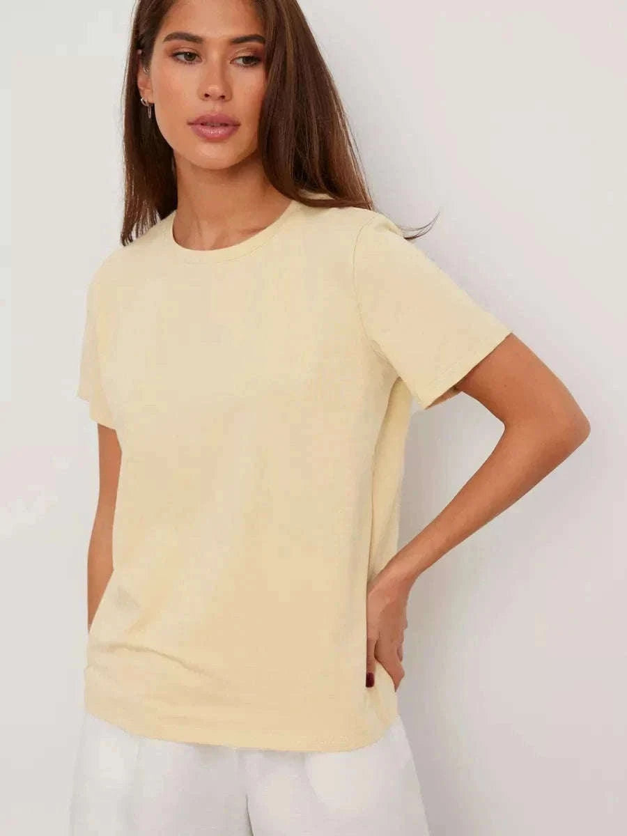 Women's 100% Cotton Loose Fit Short Sleeve Basic T-Shirt-Light Purple / M