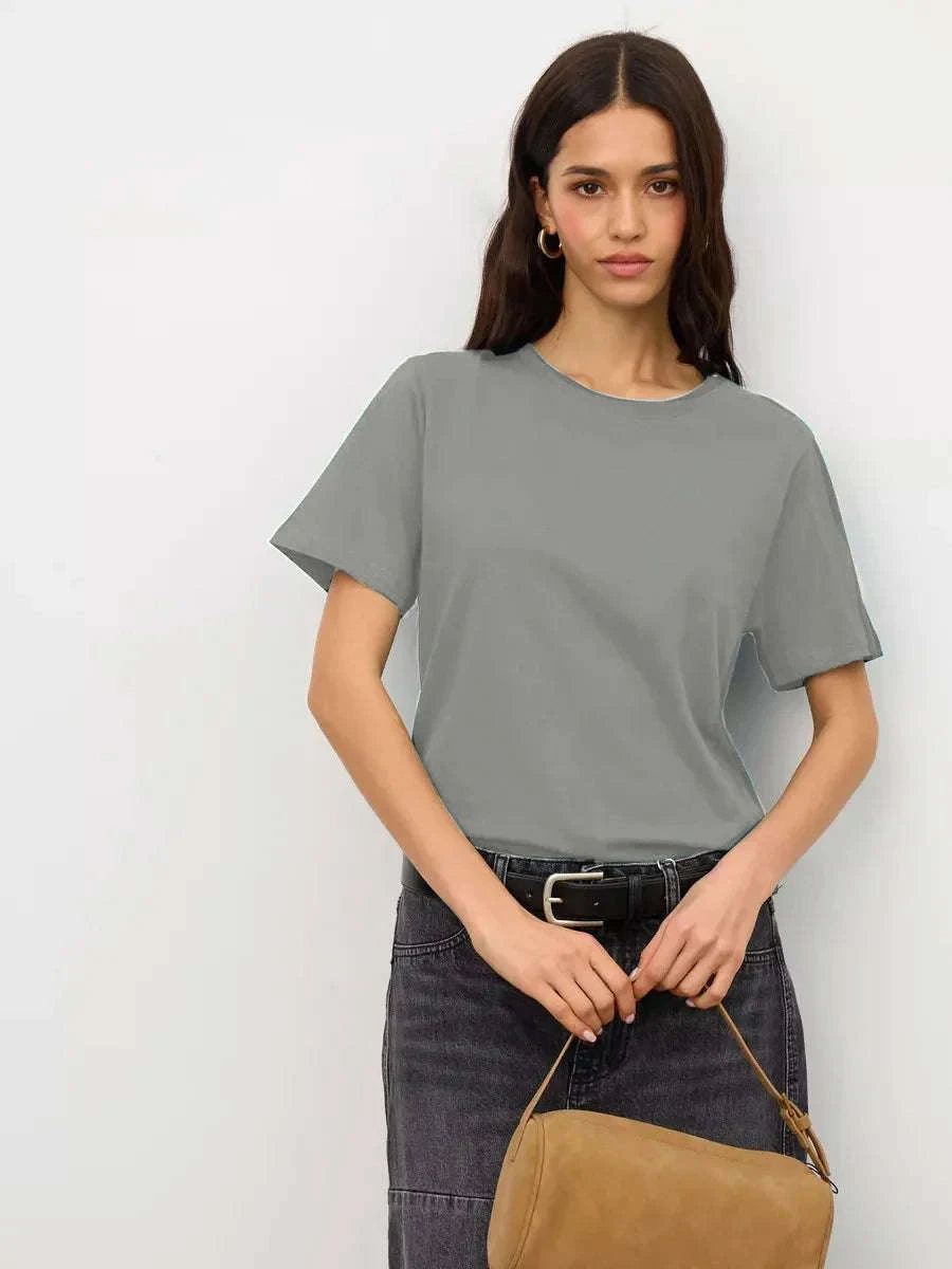 Women's 100% Cotton Loose Fit Short Sleeve Basic T-Shirt-Light Purple / M