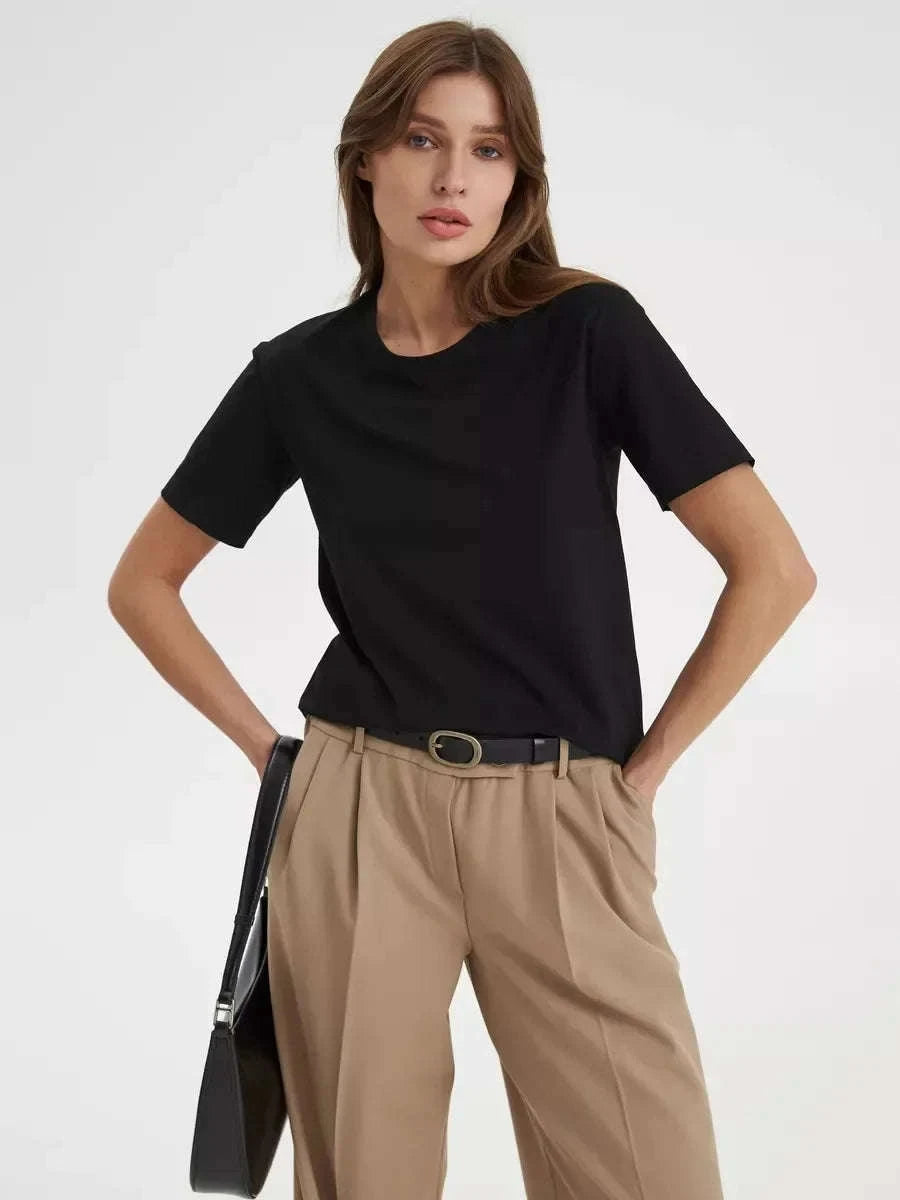 Women's 100% Cotton Loose Fit Short Sleeve Basic T-Shirt-Light Purple / M