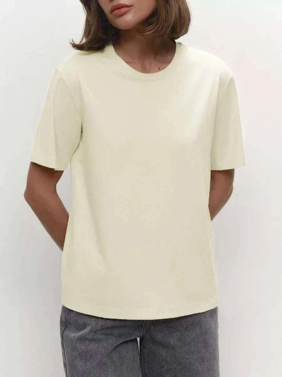 Women's 100% Cotton Loose Fit Short Sleeve Basic T-Shirt-Light Purple / M