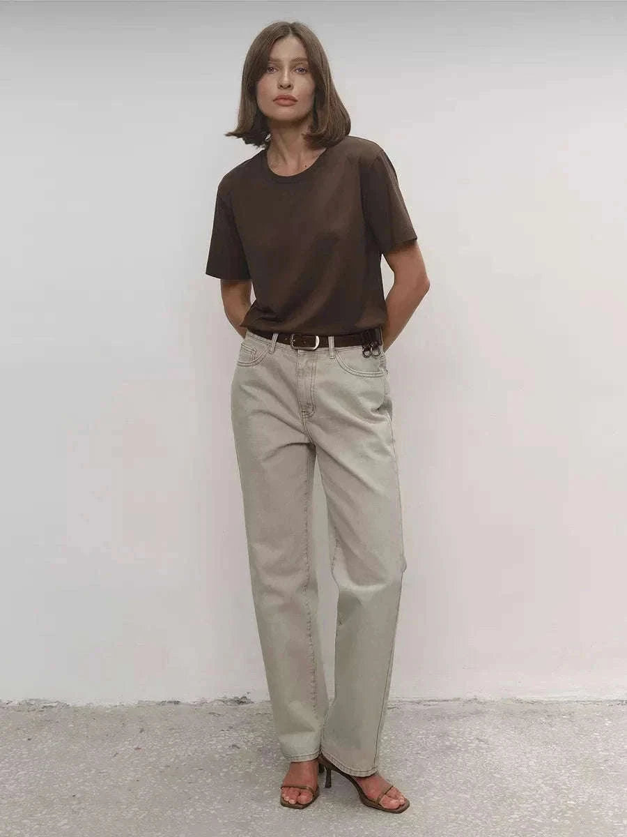 Women's 100% Cotton Loose Fit Short Sleeve Basic T-Shirt-Light Purple / M