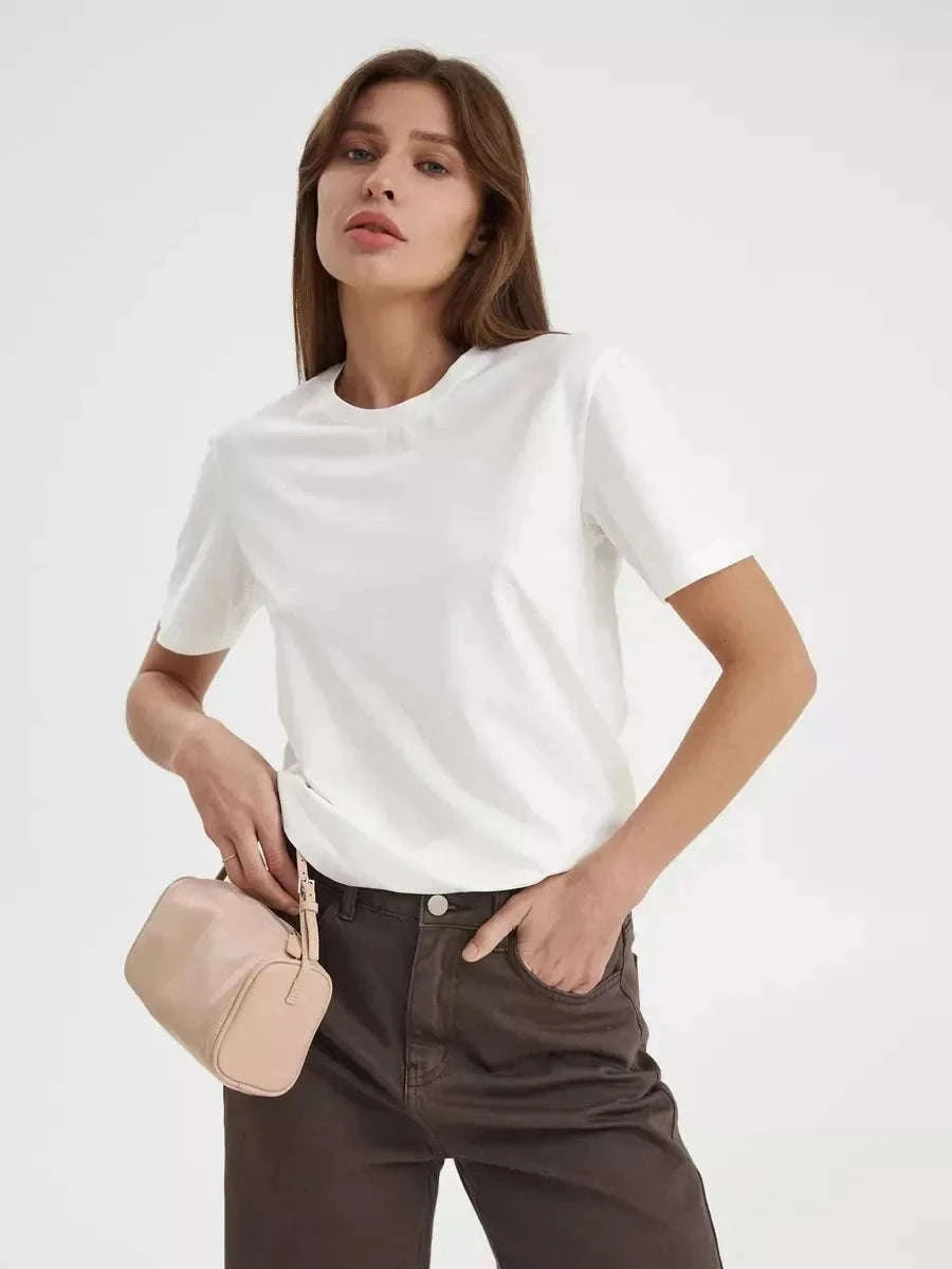 Women's 100% Cotton Loose Fit Short Sleeve Basic T-Shirt-Light Purple / M