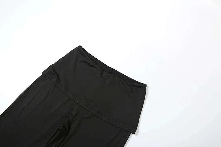 Women’s 2 Piece Crop Top and Straight Pants Set – Slim Fit Autumn Outfit-black / L