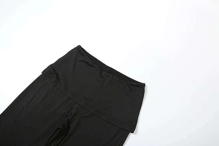 Women’s 2 Piece Crop Top and Straight Pants Set – Slim Fit Autumn Outfit-black / L