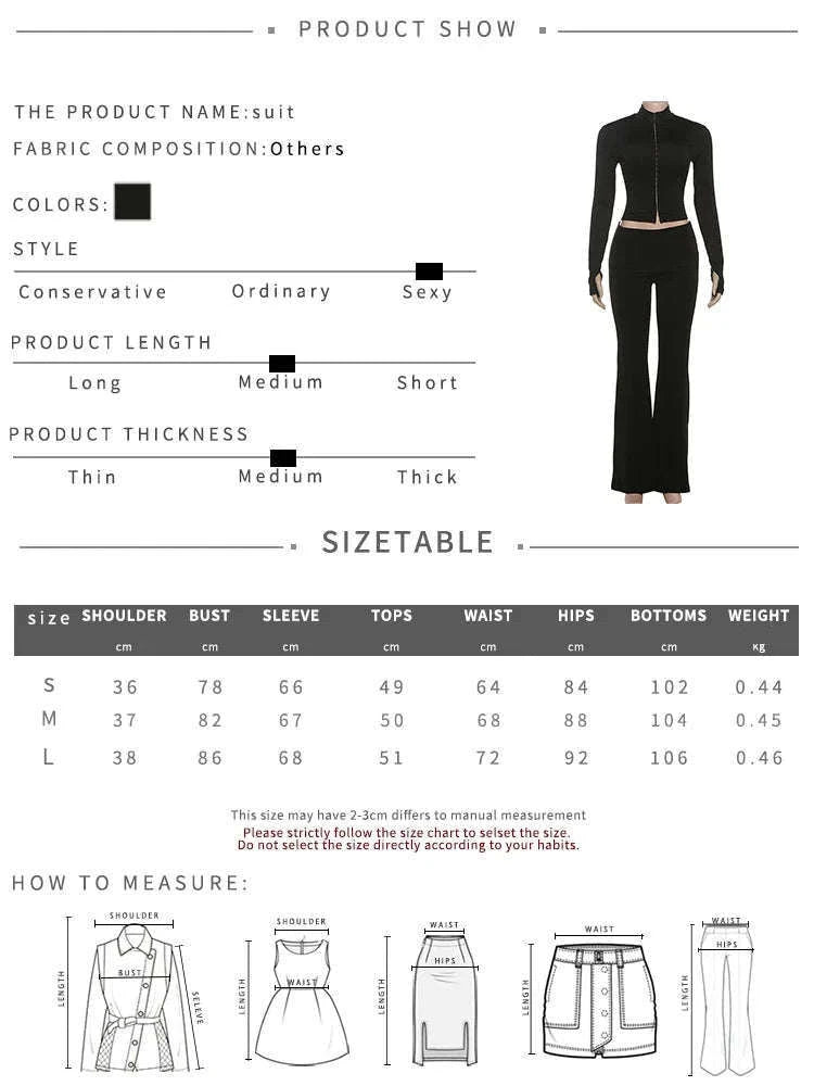Women’s 2 Piece Crop Top and Straight Pants Set – Slim Fit Autumn Outfit-black / L