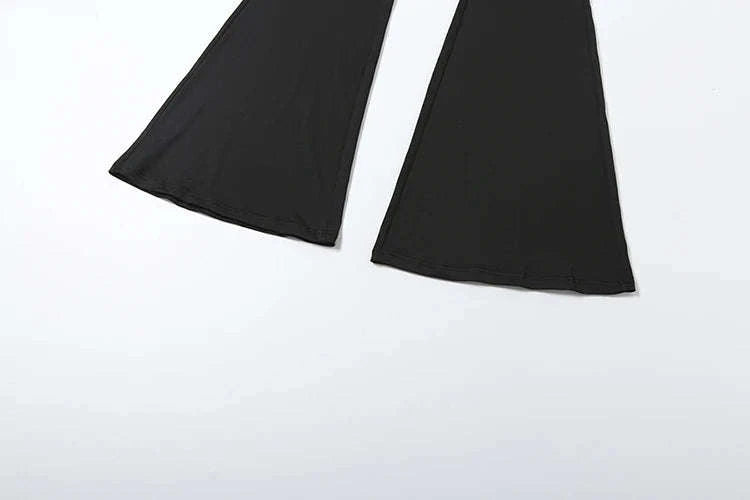 Women’s 2 Piece Crop Top and Straight Pants Set – Slim Fit Autumn Outfit-black / L