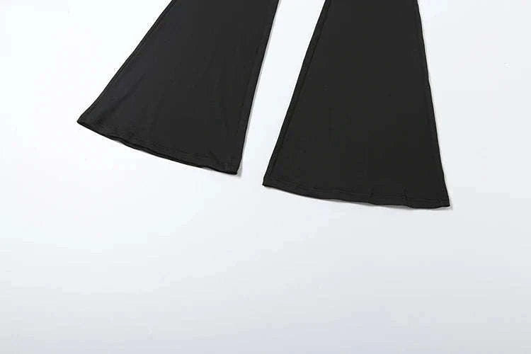 Women’s 2 Piece Crop Top and Straight Pants Set – Slim Fit Autumn Outfit-black / L