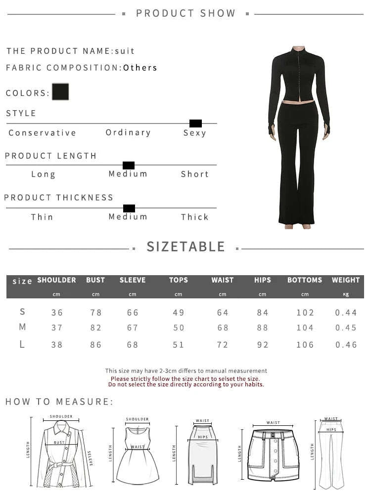 Women’s 2 Piece Crop Top and Straight Pants Set – Slim Fit Autumn Outfit-black / L