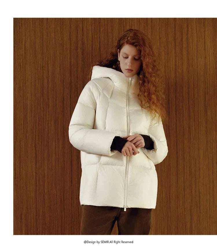 Women's 90% Down Mid-Length Winter Jacket with Hood & Stain Protection-